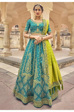 Banarasi silk circular lehenga choli in Turquoise colour 5409
