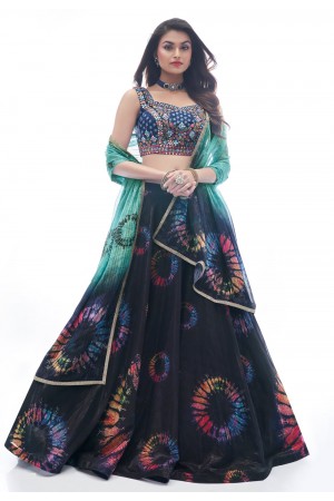 Chiffon a-line lehenga choli in Navy blue colour