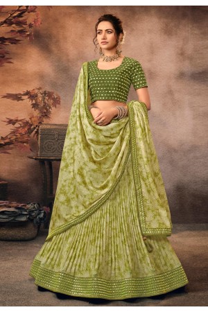 Chinon a line lehenga choli in Light green colour 604