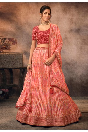 Chinon a line lehenga choli in Pink colour 603