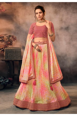 Chinon a line lehenga choli in Pink colour 605