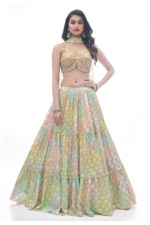 Chinon a-line lehenga-choli in Yellow colour 1012