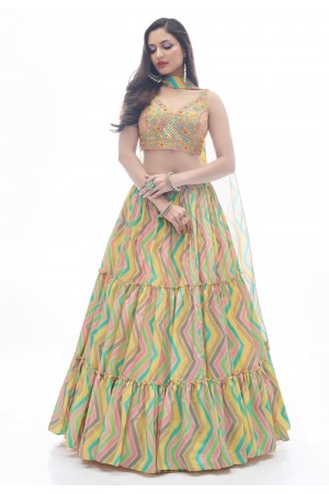 Chinon a line lehenga choli in Yellow colour 1016