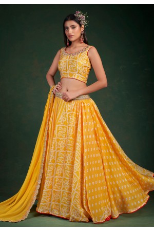 Chinon a line lehenga choli in Yellow colour 30009