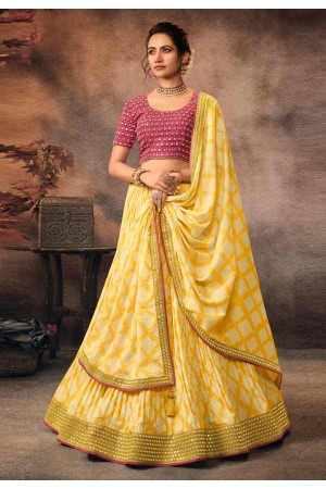 Chinon a line lehenga choli in Yellow colour 608