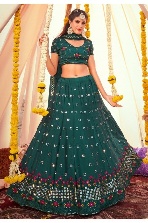 Chinon sequence work lehenga choli in Green colour 1175