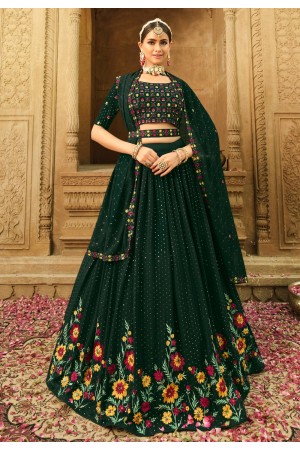 Georgette a line lehenga choli in Green colour 2174