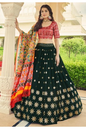 Georgette a line lehenga choli in Green colour 2193