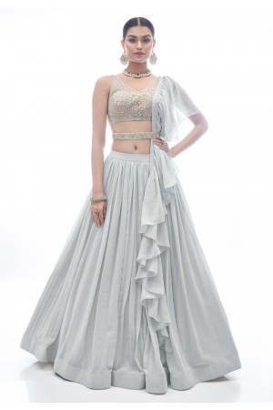 Georgette a line lehenga choli in Grey colour 1024