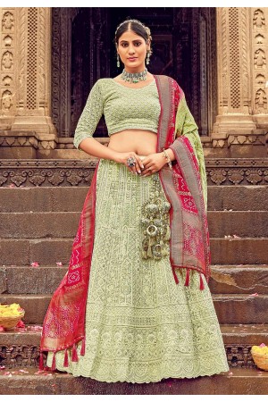 Georgette a-line lehenga choli in Light green colour 8003