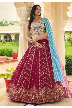 Georgette a line lehenga choli in Maroon colour 2194