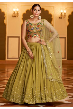 Georgette a line lehenga choli in Mehndi colour 2182