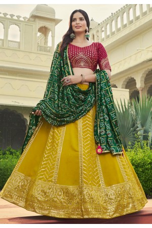 Georgette a line lehenga choli in Mustard colour 2195