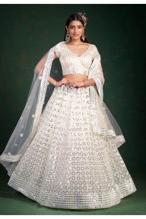 Georgette a line lehenga choli in Off white colour 30005