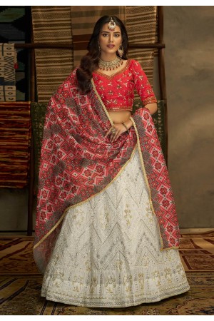 Georgette a line lehenga choli in Off white colour 32003