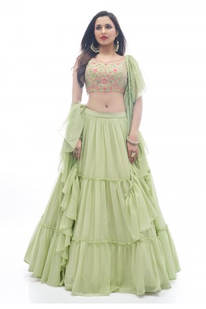 Georgette a line lehenga choli in Pista green colour 1015