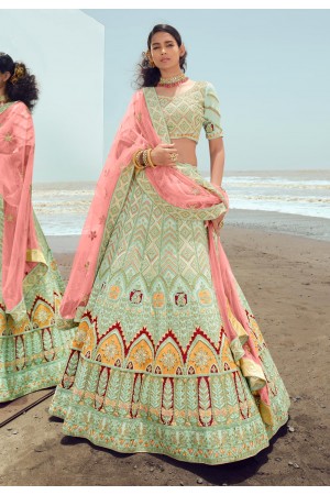 Georgette a line lehenga choli in Pista green colour 23001