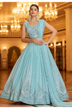 Georgette a line lehenga choli in Sky blue colour 2185