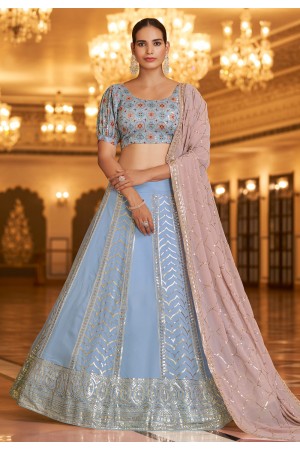 Georgette a line lehenga choli in Sky blue colour 2186