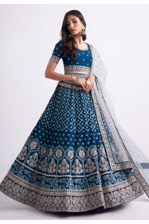 Georgette a line lehenga choli in Teal colour 1066