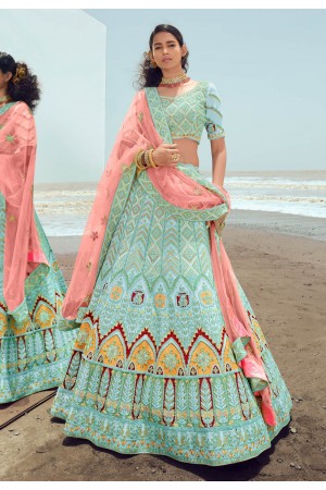 Georgette a line lehenga choli in Turquoise colour 23013