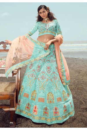 Georgette a line lehenga choli in Turquoise colour 23024