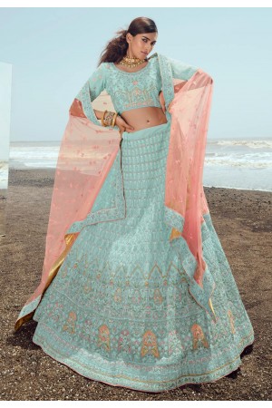 Georgette a line lehenga choli in Turquoise colour 23028