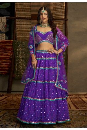 Georgette a line lehenga choli in Violet colour 32005