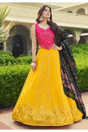 Georgette a line lehenga choli in Yellow colour 2192