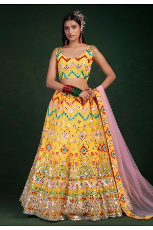 Georgette a line lehenga choli in Yellow colour 30004