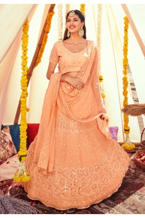 Georgette circular lehenga choli in Peach colour 1174