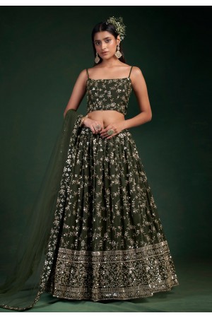 Green georgette a line lehenga choli in Camo colour 30008