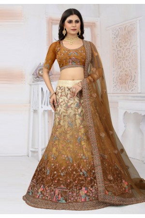 Net a line lehenga choli in Brown colour 6439