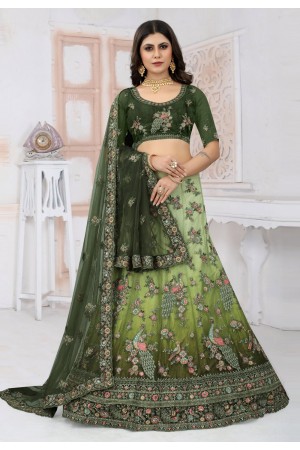 Net a line lehenga choli in Green colour 6433