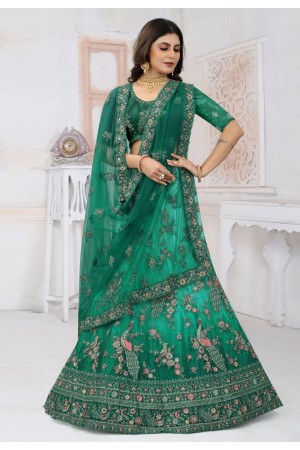 Net a line lehenga choli in Green colour 6435