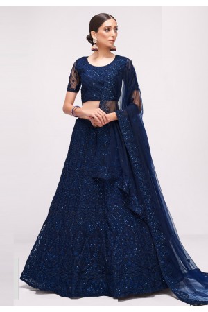 Net a line lehenga choli in Navy blue colour 1068C