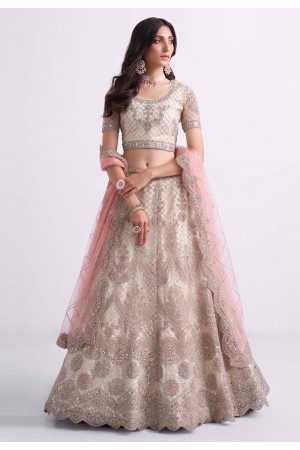 Net a line lehenga choli in Off white colour 1062