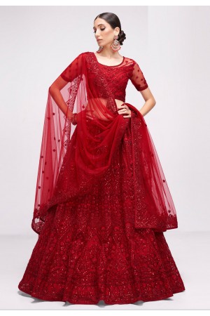 Net a line lehenga choli in Red colour 1068D