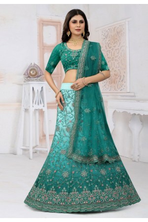 Net a line lehenga choli in Sea green colour 6445