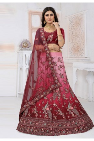 Net a line lehenga choli in Wine colour 6436