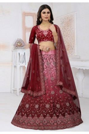 Net a line lehenga choli in Wine colour 6446