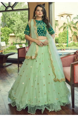 Net circular lehenga choli in Pista green colour 1901