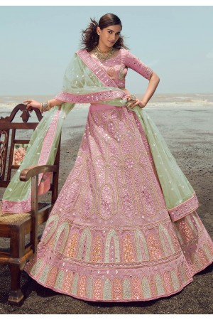 Organza a line lehenga choli in Pink colour 23016