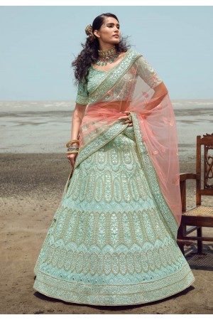 Organza a line lehenga choli in Sky blue colour 23010