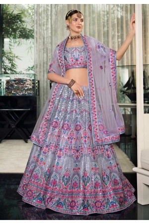 Silk a line lehenga choli in Grey colour 2143