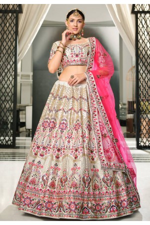 Silk a line lehenga choli in Off white colour 2146