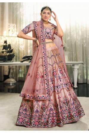 Silk a line lehenga choli in Peach colour 2144