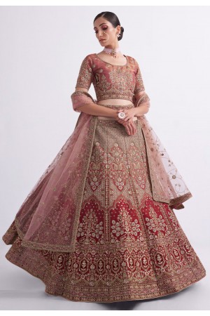 Silk a line lehenga choli in Rust colour 1067