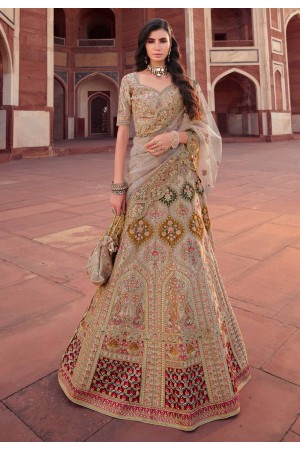 Silk bridal lehenga choli in Beige colour 1011