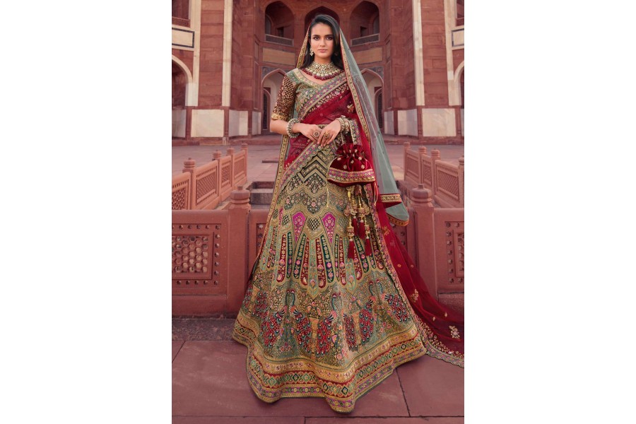 Grey Fancy Silk Heavy Embroidered Bridal Lehenga Choli